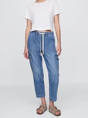 GAP Women’s Easy Cargo Medium Indigo Denim Jeans Pants drawstring Size Medium